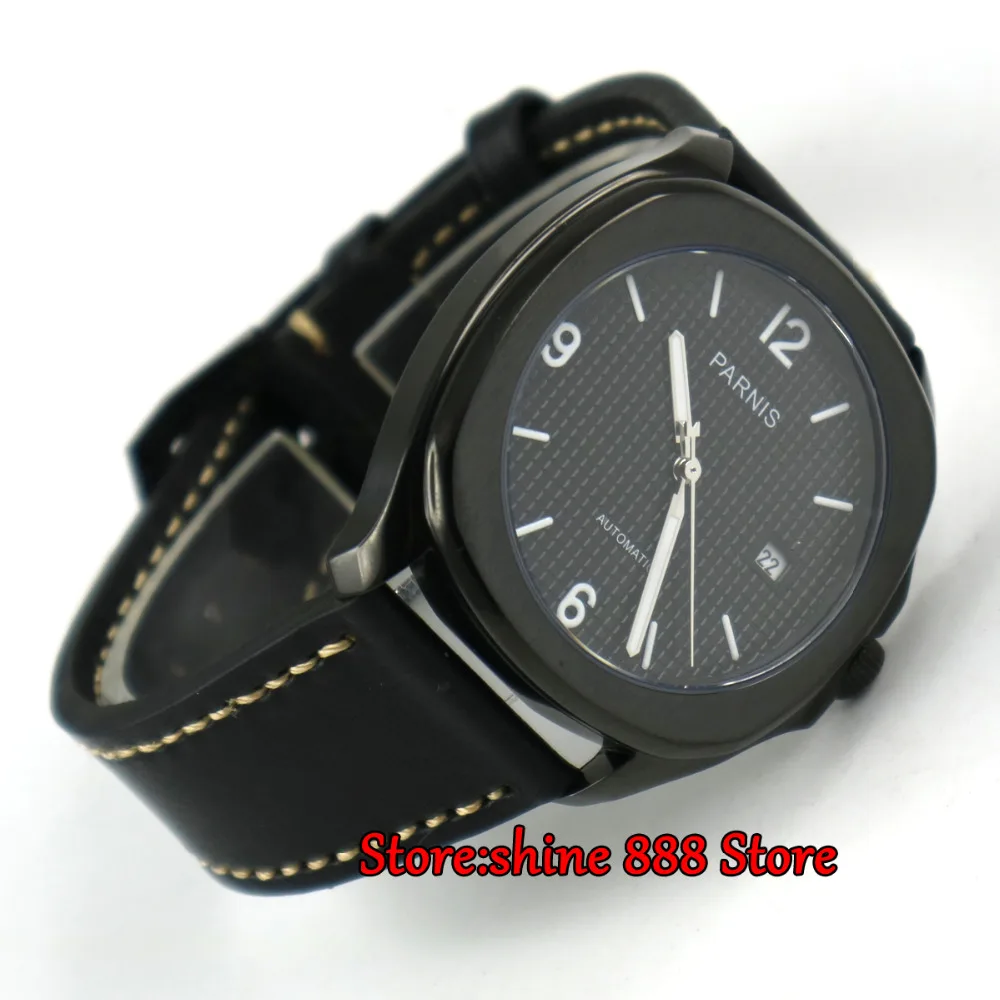 

40mm Parnis black dial PVD case Sapphire glass 21 jewels Miyota 821A automatic mens watch