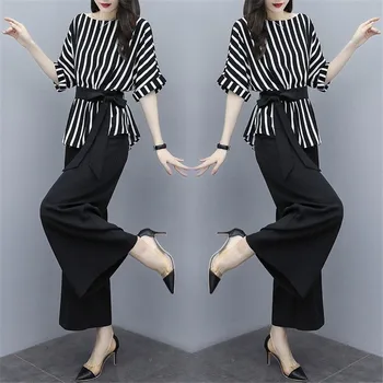 

Women's suit Women tops high waist wide leg pants two sets of women 2019 spring summer new loose wild clothes