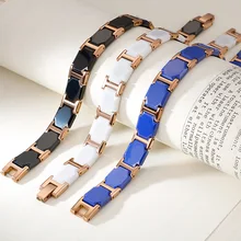 Розовое золото нержавеющая сталь здоровый магнит браслет для мужчин 11 мм ширина мужские s браслеты роскошные белые/черные керамические браслеты для женщин