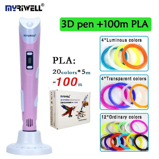 Cheap MYRIWELL 3D pen RP-100B with 20 colors 100 meters PLA luminous filament lcd display screen kid diy drawing pen christmas gift Cheap MYRIWELL 3D pen RP-100B with 20 colors 100 meters PLA luminous filament lcd display screen kid diy drawing pen christmas gift