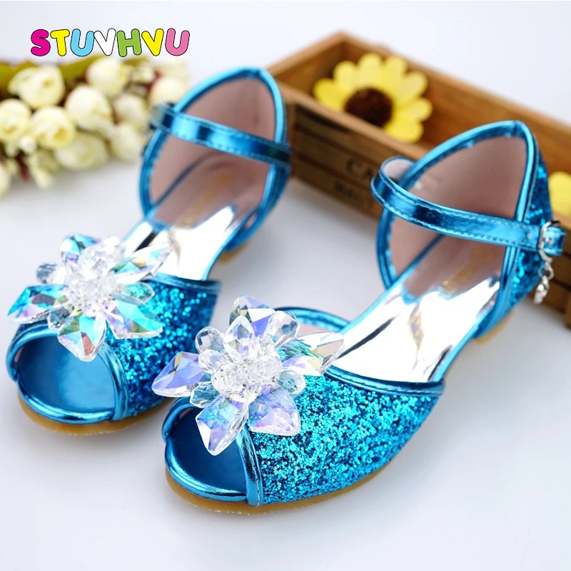 

Children shoes girls high heel summer shoes for girls fashion blue crystal wedding sandals fish mouth princess shoes JHL502-1