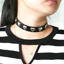 Nouveau Coeur À Lacets EN CUIR PU Halloween Collier coeur accessoires 2017 Cool vintage collier fait main Collier Ras Du Cou Gothique