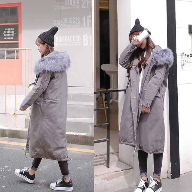 Cheap [CHICEVER] 2016 Winter Large Size Long Coats Hooded Big Fur Hat Thick Drawstring Waisted Women Jacket Down New Fashion