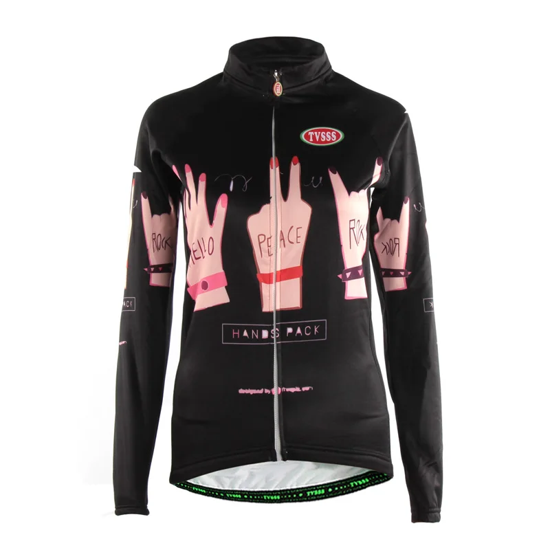 

TVSSS Women's Black Winter Cycling Jerseys with Hands Pattern Lovely Sportswear Bike Jersey Quick Wicking