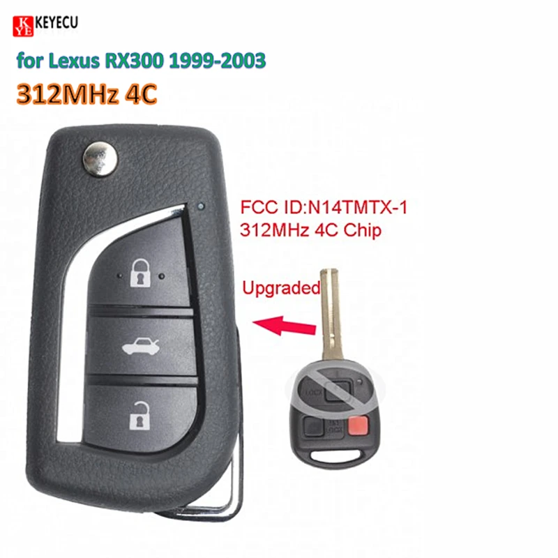 

Keyecu Smart DIY Upgraded Flip Remote Car Key Fob 312MHz 4C for Lexus RX300 1999-2003 FCC ID: N14TMTX-1