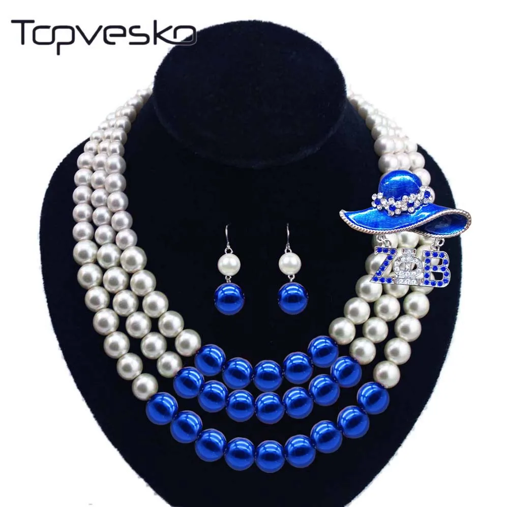 Женский комплект ювелирных изделий из трех нитей Zeta Bule с бусинами и жемчугом - Окраска металла: pearl W blue hat