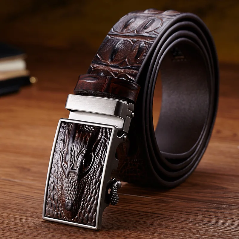

men belt Men's 100% Cowhide Genuine Leather Belt Vintage crocodile men Belts Luxury Designer Business Automatic Buckle 4 colors