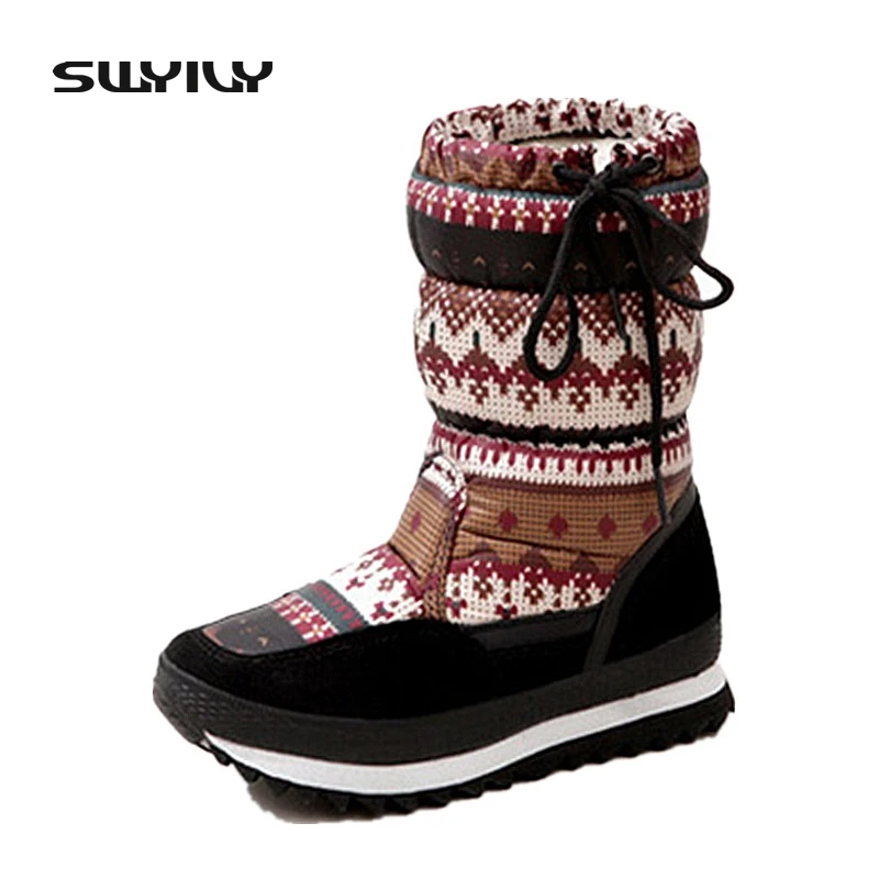 40 National Floral Fur Snow Boots For Woman 2017 Winter Lacing Outdoor Non-slip Snow-padded Shoes Cotton Shoes Female