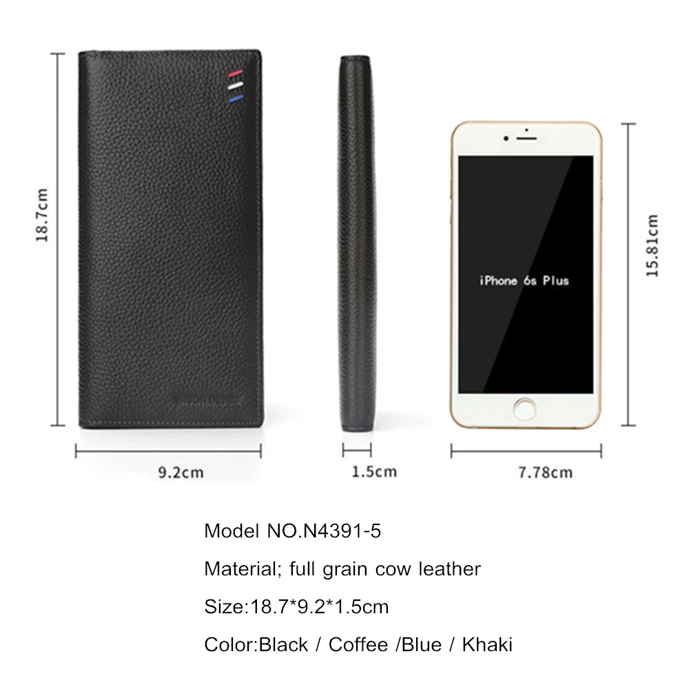 Мужской тонкий бумажник BISON DENIM черный роскошный длинный клатч из натуральной