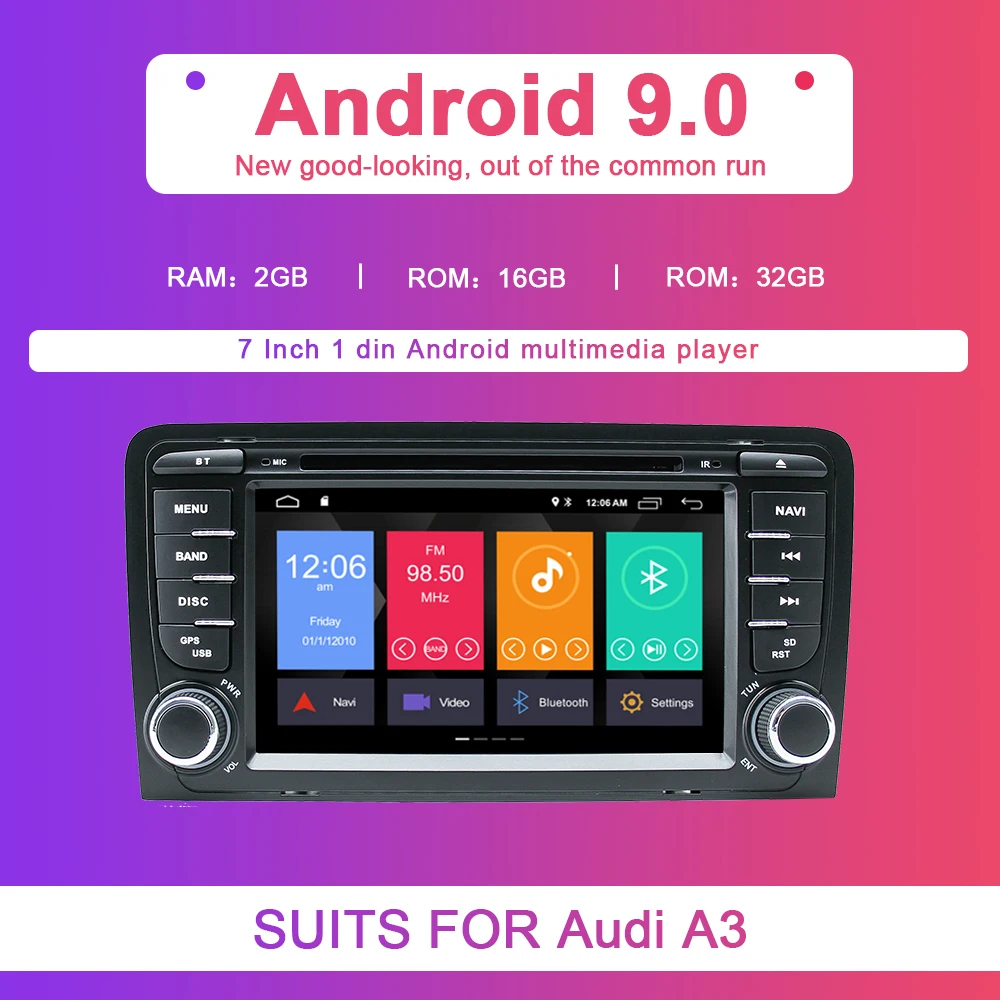 2 Din Android 9,0 Автомобильный мультимедийный плеер Авто для Audi A3 8P S3 RS3 Sportback 2003 2004 2005 2006 2007 2008 2009 2010 2011