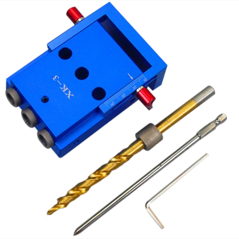 

Pocket 3 Holes Aluminium Alloy Oblique Hole Jig Kit System For Wood Working Punch Locator With 9.5mm Puncher Woodworking Tool
