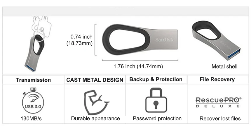 SANDISK ULTRA LOOP флэш-накопитель USB 3,0 64 Гб до 130 Мб/с литой металлический дизайн пароль USB флэш-накопитель карта памяти Devie