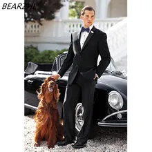 Свадебный Мужской черный костюм набор жениха смокинги slim fit Костюмы Под заказ