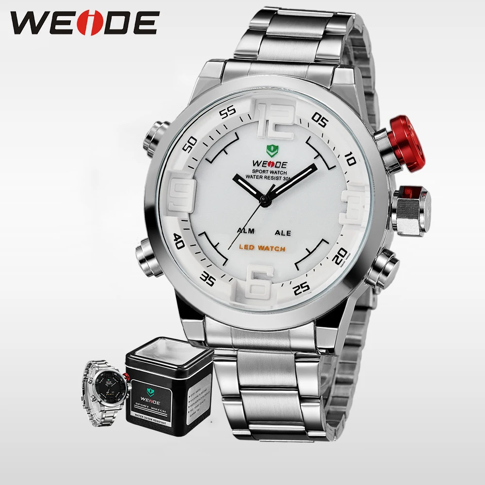 

WEIDE Sport Watch boxStainless Steel Quartz Watches Men LED Digital Casual Luxury Brand Waterproof Masculino alarm clock WH2309