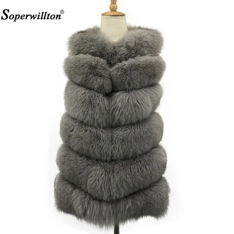 Soperwillton 2019 Новинка 6 ручек красный лисий мех жилет пальто для женщин зимняя