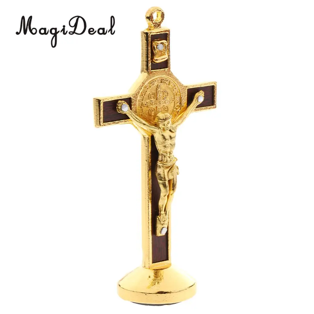 2PCS Crucifix Jesus Christ On The Stand Cross Figurines for Home Chapel Ornament
