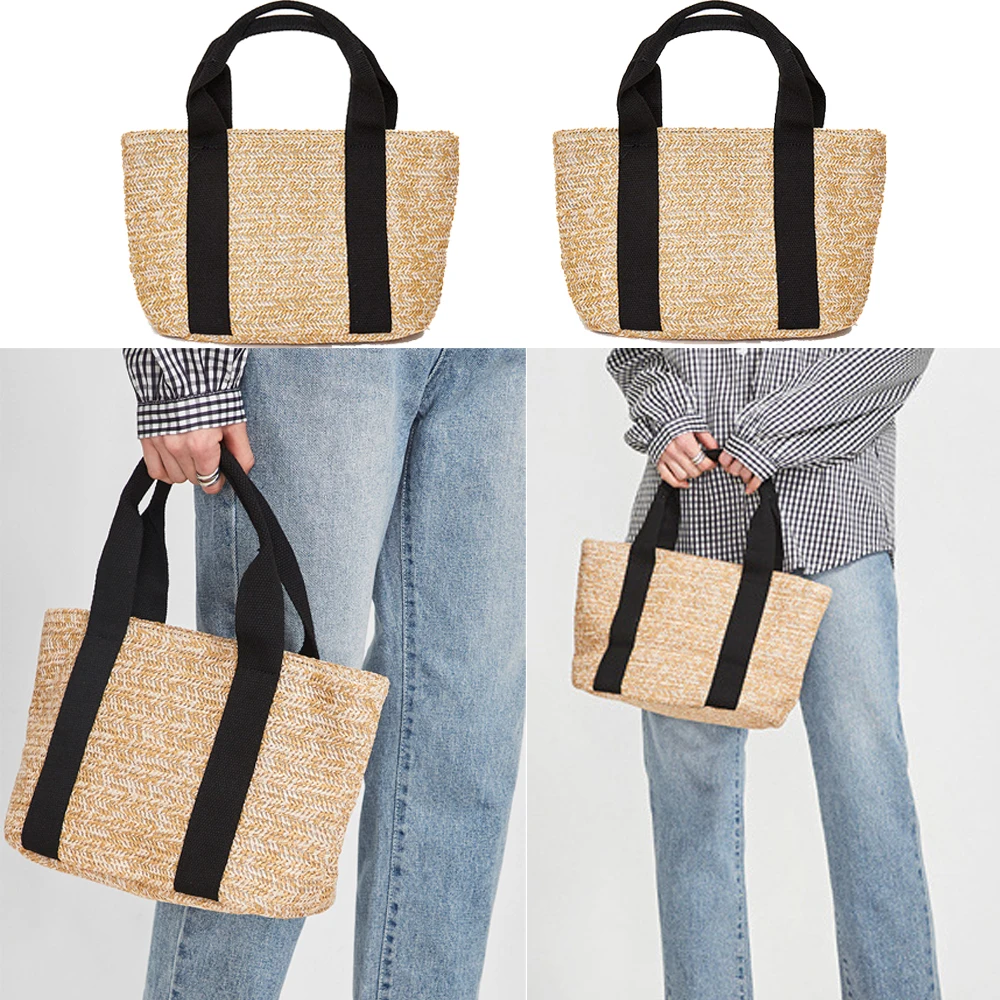 Квадратная пляжная сумка, летняя винтажная соломенная сумка ручной работы через плечо, сумка из ротанга, маленькая богемная сумка на плечо, Повседневная сумка для покупок, сумки