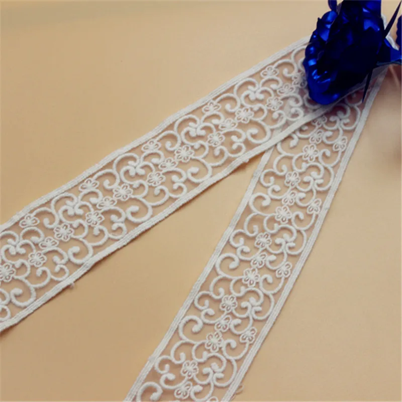 

10 yard 4cm 1.57" wide ivory beige gauze mesh tulle cotton embroidered tapes lace trim ribbon fabric 1042588QL4K578