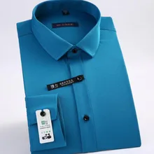 Мужские однобортные рубашки с длинным рукавом, однотонные хлопковые приталенные рубашки ярких цветов, деловые рубашки Camisa Wash and Wear