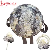 Цветок на запястье и бутоньерка) серебристо-серый цвет слоновой кости букет из горного хрусталя со стразами брошь держателб для свадебных цветов Свадебный набор букетов