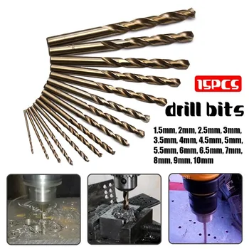 

15 PCS M35 HSS Cobalt 1.5-10mm Twist Mini Drill Bit Set Power Accessories Tool Pocket Hole Saw Jig Tools