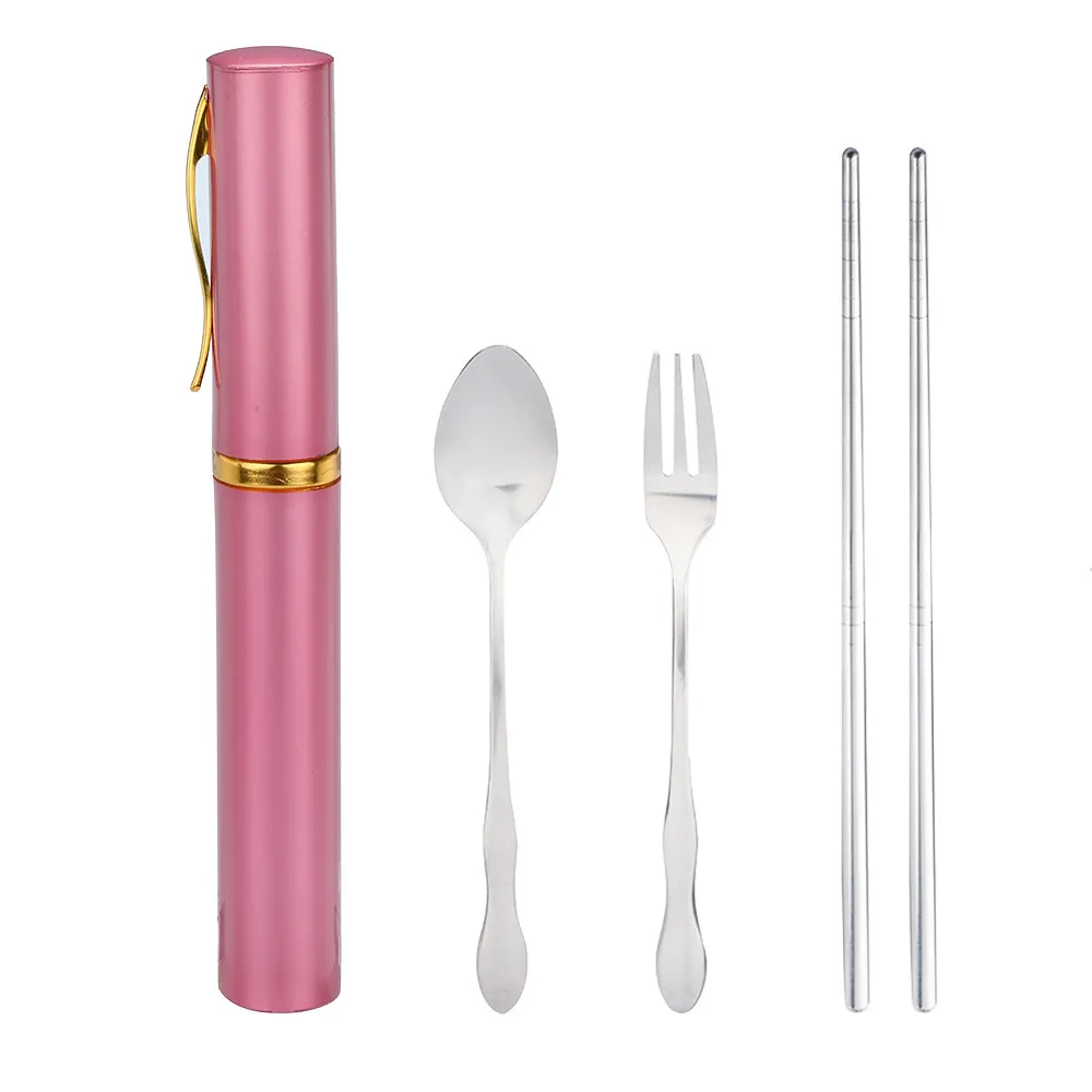 

Portable Folding Travel Dinnerware Set Stainless Steel Tableware Camping Tools Cutlery Flatware Tableware For Kid Travel Picnic