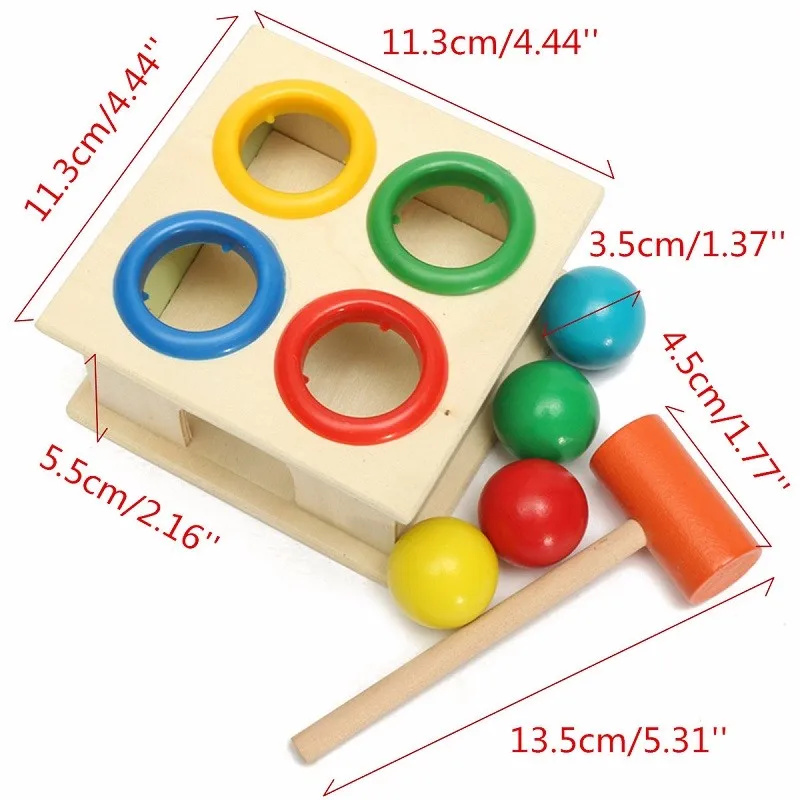 Kids Early Educational Intellectual Developmental Toy Gift Wooden Knock Hammering Toys For Children Rolling Ball Hammer Box