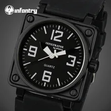 D’INFANTERIE Mens Quartz-montres Militaire Visage Carré Montres Analogique Homme Horloge Tactique Armée Noir Bande de Silicone Relogio Masculino
