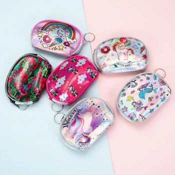 

1 Pcs Cartoon Laser Dolphin Unicorn Flower Printed Mini Wallet Coin Purse Zipper Change Key Coin-Bags Stationery Card Holders
