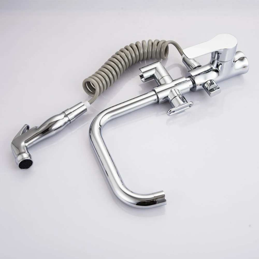 Pull out Side Sprayer Dual Spout Single Handle Mixer  Hot And Cold Deck Mounted  Kitchen Faucets Sink Faucet 360 Rotation Taps22