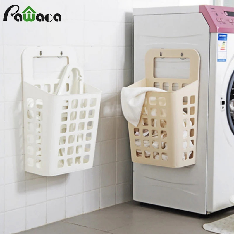 

Household Bathroom Suction Cup Hanging Hamper Debris Storage Basket Plastic Hollow Dirty Clothes Laundry Storage Basket Bins