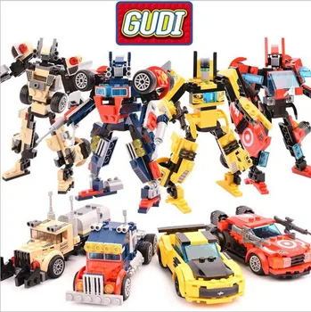 

GUDI Building Blocks 4 in 1 Vehicle Transformation Deformed Car Trailer Tank Robot Movie Bricks Mini Set Toys Gift for Children