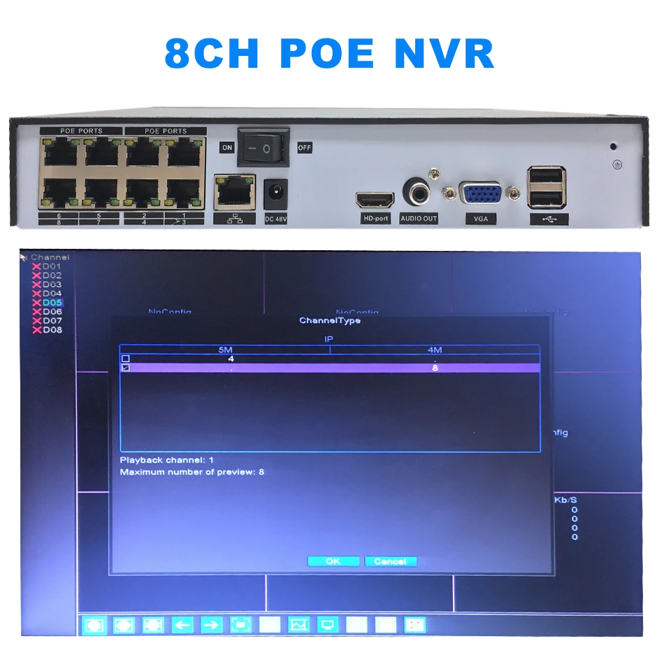 NVR POE CCTV рекордер H.265 H.264 4/8CH видео безопасности IP камера видеонаблюдения ONVIF 2MP/5MP