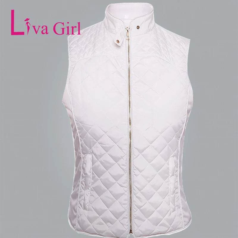 Liva Girl Hot Autumn Winter White Waistcoats Jacket Women Cotton Coat Warm Female Quilted Sleeveless Puffer Vest Colete Feminino