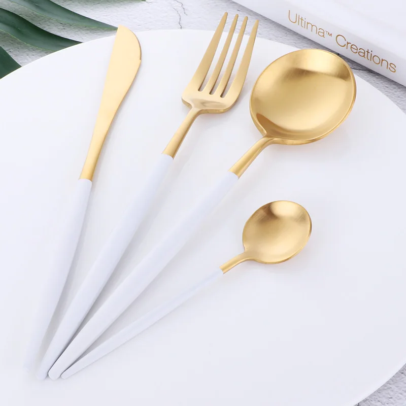 4pcs Western Luxury Cutlery Set 18 10 Stainless Steel White Gold Cutlery Set 18 10 Stainless Steel