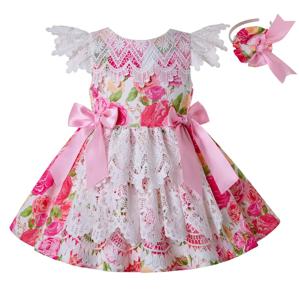 Summer Baby Kids Girls Cute Skirt Party Bow Flowers Floral Top knot Dress New G