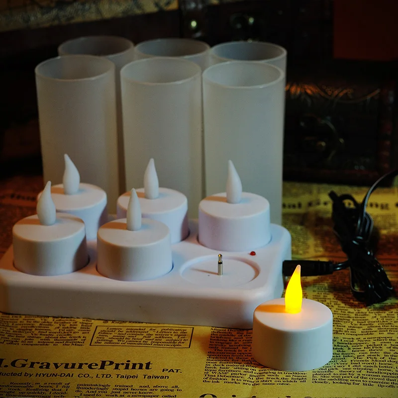 NEW 12 pcs LED Rechargeable Flameless Tea Light Candles No batteries replacement Free Shipping