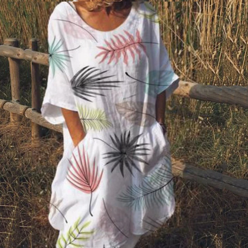 Женские Boho короткий рукав летнее платье Вечерние праздник пляжная рубашка платье