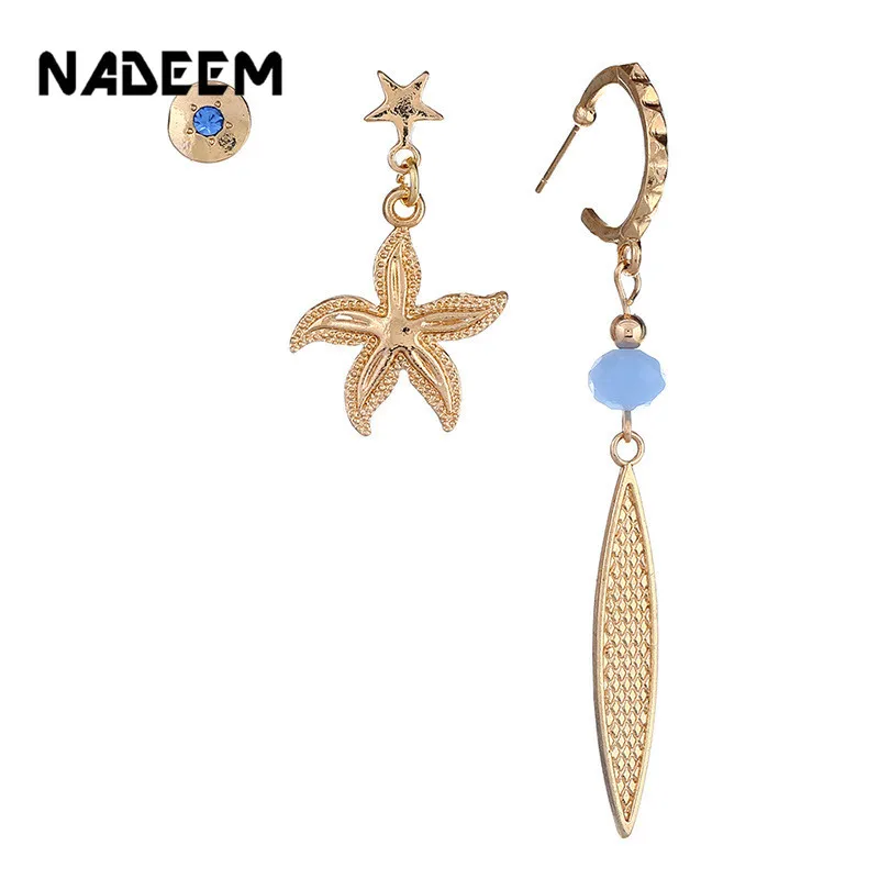 

NADEEM 3Pcs/Sets Earring Sets Women Gold Color Punk Geometry Starfish Round Crystal Rivet Spike Pendant Ear Brincos Earrings