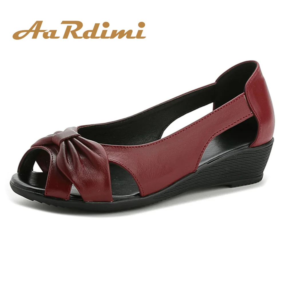 

AARDIMI Summer Shoes Women Peep Toe Wedges Sandals For Woman Genuine Leather Platform Mother Shoes Sandals Platform Lightweight