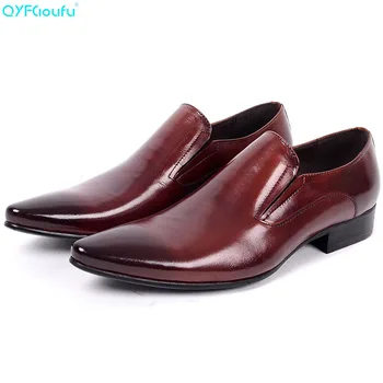 

QYFCIOUFU High Quality Genuine Leather Men's Wedding Shoes Italian Pointed Toe Dress Shoes Men Business Fashion Formal Shoes