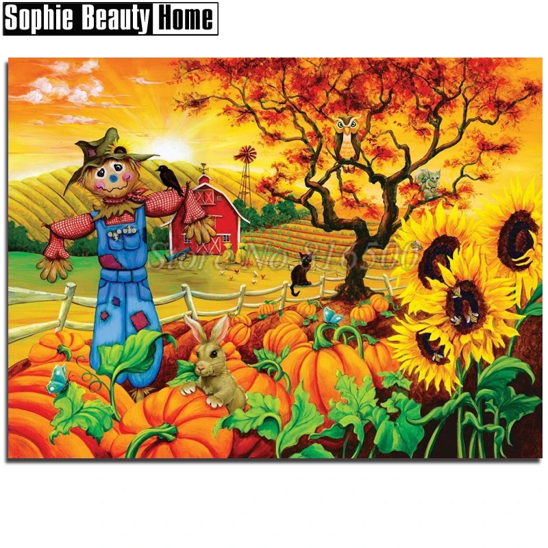 

DIY 5D Diamond Painting Cross Stitch Scarecrow Pumpkin Rabbit Sunflower Needlework Full Diamond Mosaic Diamond Embroidery 189181