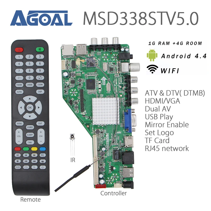 

RAM 1G + 4G storage MSD338STV5.0 Intelligent Wireless Network TV Driver Board Universal Andrews LCD Controller 1024M Android