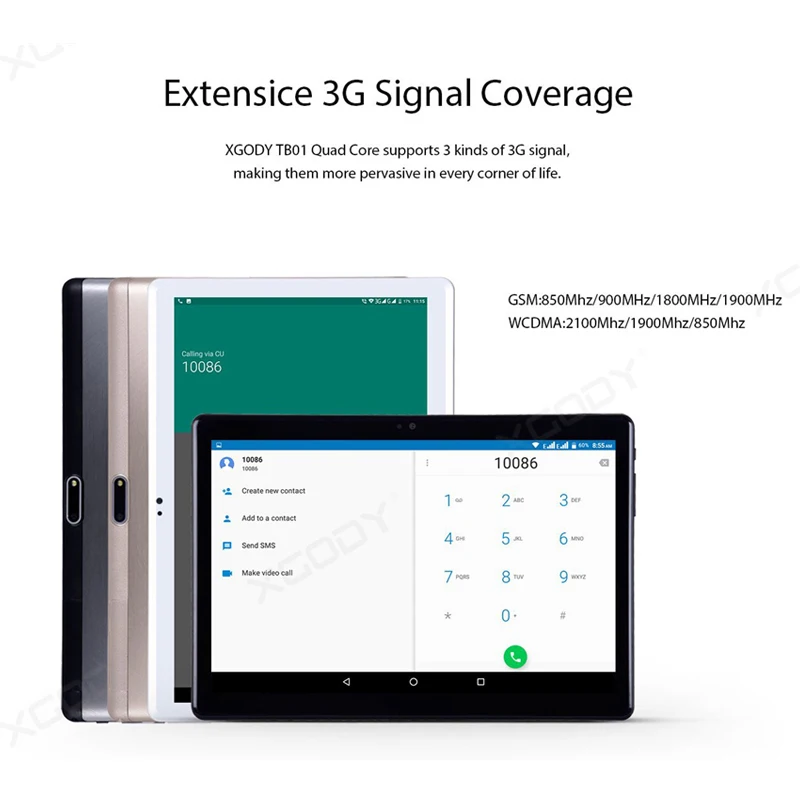 XGODY TB01 3G Phone Call Tablet PC 10.1 Inch 1280x800 1GB 16GB MTK6580 Quad Core Android 6.0 Tablets OTG WiFi 5MP Camera Phablet