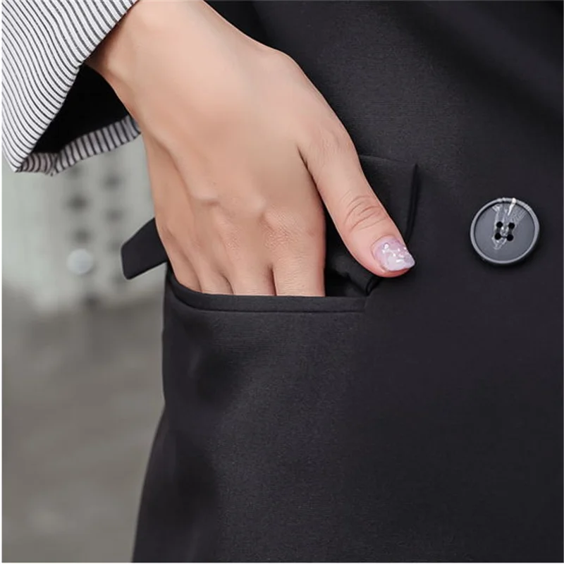 Women Blazers and Jackets Korean Fashion Woman Suit Jacket Coat Autumn Black OL Suit Coat Plus Size Women Patchwork Striped Coat
