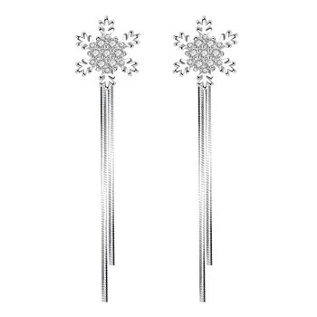 

100% 925 sterling silver hot sell fashion shiny crystal snowflake long tassel earrings ladies`stud earrings jewelry wholesale