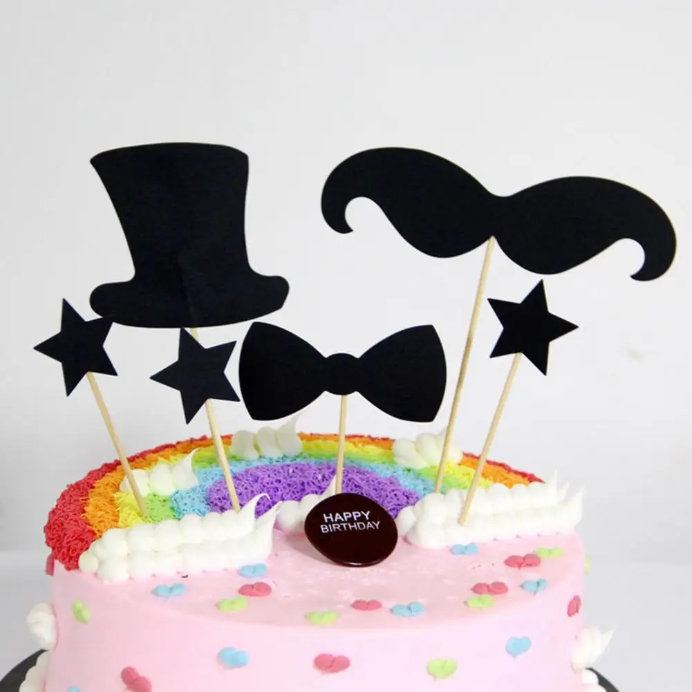 

6pcs/pack Cake Topper Black Gentleman Cake Topper Bamboo Sticks Holiday Birthday Party Decoration