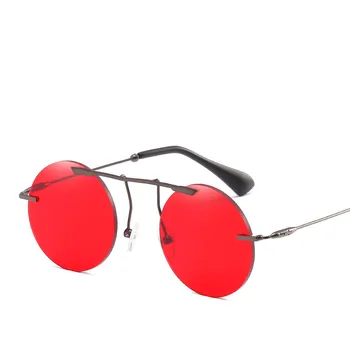 

Vintage Steampunk Frameless Round Sunglasses Women Men Brand Design Flat Lens UV400 Shades oculos de sol feminino