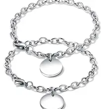 2 шт пара ювелирных изделий из нержавеющей стали 4,5 мм овальная цепочка блестящий, Круглый Подвеска в виде жетона Подвески браслет серебро женщин 18 см. Для мужчин: 21 см