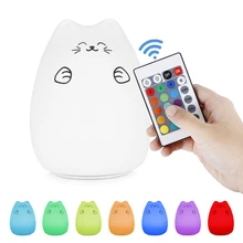 Silicone Touch Sensor LED Night Light for Children Baby Kids 7 Colors Cat USB LED Rechargeable Silicone Animal Night Light